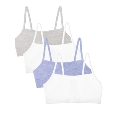 Afbeelding van Fruit of the Loom Dames Spaghetti Strap Katoenen Sport BH (Pack van 4), Heather Grijs/Wit/Blauw 4 pack, 70
