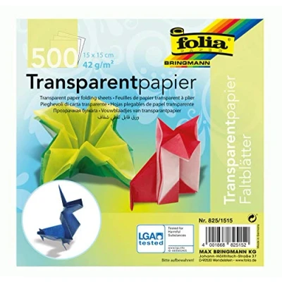 Afbeelding van Folia 825/1515 transparant papier vouwbladen, 15 x cm, 500 vellen, 42 g/m², gesorteerd in 10 kleuren ideaal voor prachtige vouwfiguren en vormen