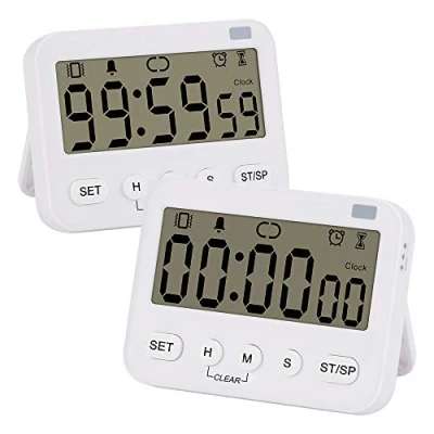 Afbeelding van stonylab 2pk Digitale Timer Klok, 2 Pack Premium Multifunctionele Klok Countdown Keuken Event met Alarm, Magnetische Terug Grote Cijfers Display Trilling/Zaklamp/Geluid Alarm