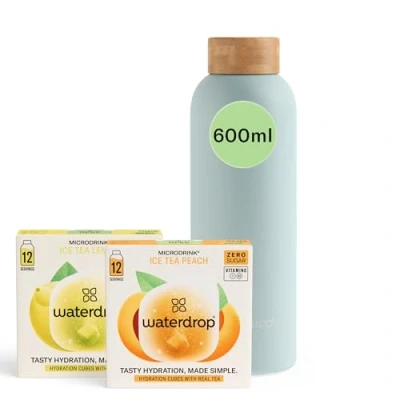 Afbeelding van waterdrop® Ice Tea Starterset 1 Thermosfles 600 ml + 18 bruistabletten