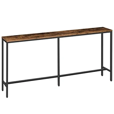 Afbeelding van MAHANCRIS Consoletafel, smalle tafel, lange entreetafel, bijzettafel, kleine tentoonstellingstafel, banktafel voor hal, woonkamer, donkerbruin zwart ACTHR18001Z