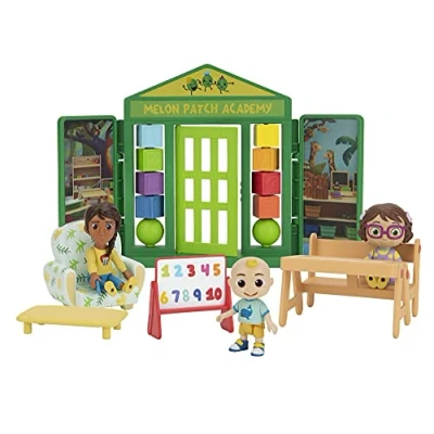 Afbeelding van CoComelon CMW0067 Deluxe speelset voor school, met 3 beweegbare figuren en accessoires, speelgoed vanaf jaar, Meerkleurig