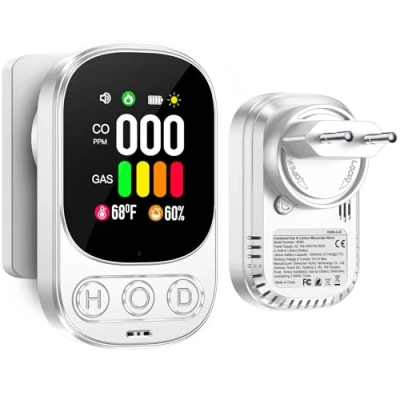 Afbeelding van Gedsffati Gas en Koolmonoxidemelder met Stekker voor Thuis, Gasmelder Koolmonoxidedetector Huis, Gasdetector Brandbaar Aardgas LPG Methaan Propaan Butaan, Wit, HD08 G B