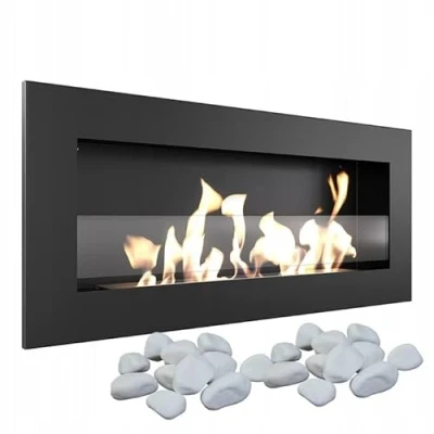 Afbeelding van KRATKI Delta Slim bio ethanol haard + kiezels 2 kg wandmontage of hoekopstelling, met beglazing l container 0.4 l, TÜV gekeurd staal, 40 x 90 cm, zwart