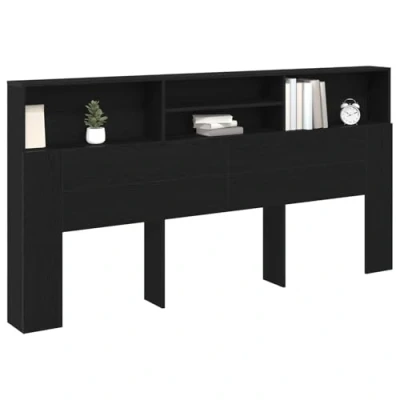 Afbeelding van Zwarte Eiken Hooofdboardkast, 200x19x103.5 cm, Bewerkt Hout