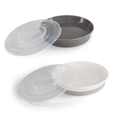 Afbeelding van Twistshake 2x Baby Bordjes met Luchtdicht Deksel voor Kinderen BPA Vrij Eet Training Bordje Wit Grijs