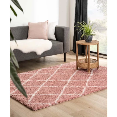 Afbeelding van Hoogpolig Vloerkleed Ruiten Habitat Roze/wit 80x150 Cm