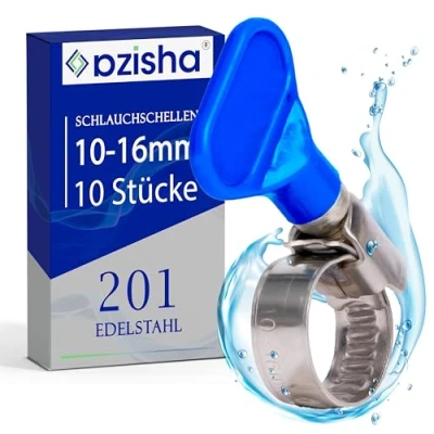 Afbeelding van roestvrijstalen slangklemmen, 25 40 mm, met 9 mm band, industriële kwaliteit, klemmen voor zwembadslang, zandfilterinstallatie, vijver en tuinslang (10 16mm With Blue Handle)