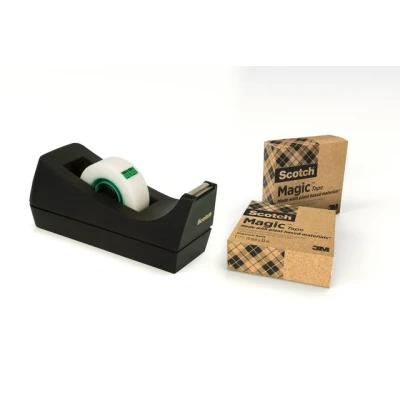 Afbeelding van Plakbandhouder Scotch C38 recycled zwart + 3rol magic tape 900 19mmx33m