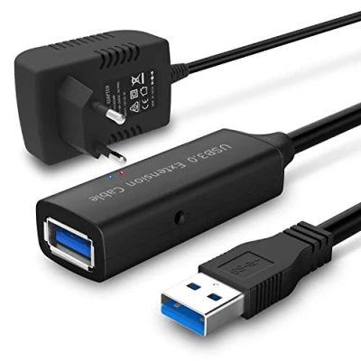 Afbeelding van RSHTECH USB 3.0 verlengkabel met 5 V 2 A voeding actieve 10 m Super Speed kabel naar bus signaalversterker Gbps repeater zwart