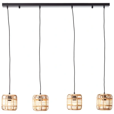 Afbeelding van BRILLIANT lamp, Crosstown hanglamp 4 vlams hout licht / zwart, metaal bamboe, 4x A60, E27, 40W, normale lampen (niet inbegrepen), A++