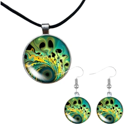 Afbeelding van Set Pauw ketting zilveren lange oorbellen groen verstelbaar Charme Bijoux