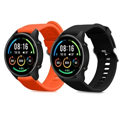 Afbeelding van kwmobile 2x horlogebandjes geschikt voor Xiaomi Mi Watch / Color Sport bandje Smartwatch bandjes van TPU Activity tracker horloge band in zwart oranje