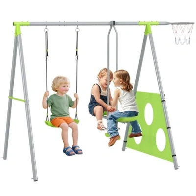 Afbeelding van AIYAPLAY Kinderschaukel Metall, Kunststoff 215L x 180B 182H cm Grün+Grau