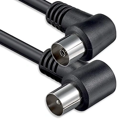 Afbeelding van Antennekabel haaks 2,5 meter 2x afgeschermde coax plug 90 &gt; bus zwart St Ku (2x haaks) 75db