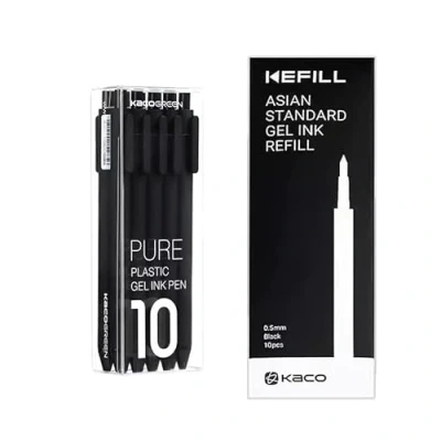 Afbeelding van Kaco Pure intrekbare gel inkt pennen zwarte pen met 10 pack vullingen 0,5 mm extra fijne punt (zwart)