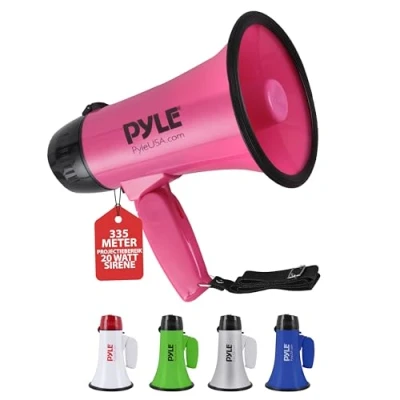 Afbeelding van PYLE PRO Draagbare Megafoon Compact Werkt op Batterijen met 20 Watt Vermogen Microfoon 2 Modus PA Geluid Opvouwbare Handgreep voor Cheerleading en Politie Gebruik PMP24PK Roze