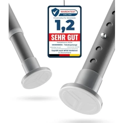 Afbeelding van MEISENBERG douchegordijnstang zonder boren 260 310 cm, grijs gordijnroede uitschuifbaar, klemstang voor zware gordijnen, spanstang badkamer, garderobe, doorsnede Ø25 mm, roestvrij staal