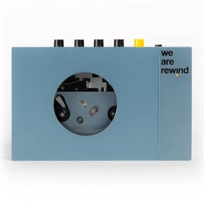 Afbeelding van We Are Rewind Kurt draagbare oplaadbare stereo cassette speler met Bluetooth zender, blauw