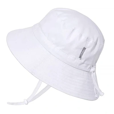 Afbeelding van Jan &amp; Jul Toddler Boys Girls Cotton Bucket Sun Hats 50 UPF, Drawstring Adjustable, Stay on Tie (M: 6 24m, White)