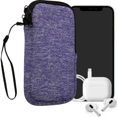 Afbeelding van kwmobile telefoontasje universeel geschikt voor XXL 7&quot; smartphones 17,7 x 8,5 cm Hoesje met rits en polslusje In jeansblauw / wit
