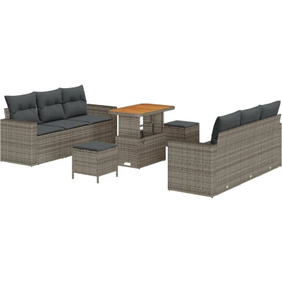 Afbeelding van vidaXL 9 delige tuin sofa set met kussens grijs poly rattan acacia