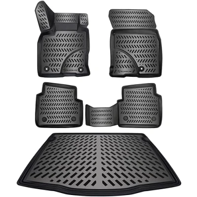 Afbeelding van ELMASLINE 3D rubberen matten + kofferbakmatset voor Ford Kuga 3 (III) 2019 2024 vloermatten met hoge rand