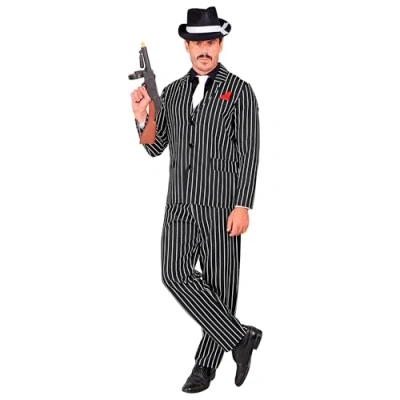Afbeelding van Widmann Maffia Kostuum Gary Gangster Man Zwart / Wit Small Carnavalskleding Verkleedkleding