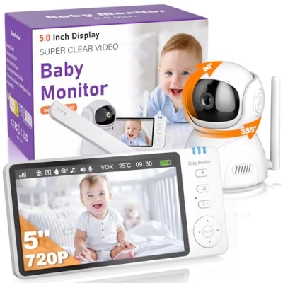 Afbeelding van OBVHNUA Babyfoon met Camera 5 inch 720p HD Video Opname Digitale Zoom Tweerichtingsaudio VOX Modus Nachtzicht Temperatuurbewaking 8 Slaapliedjes Wekker