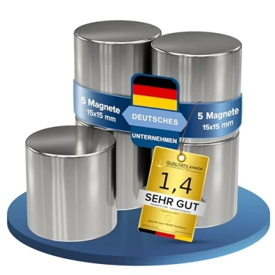 Afbeelding van 5 x neodymium power magneet zilver schijfmagneet extra sterk rond diameter 15x15mm hoog sterke magneten supermagneet hechtkracht ca. 10 kg voor whiteboard, prikbord, magneetbord,