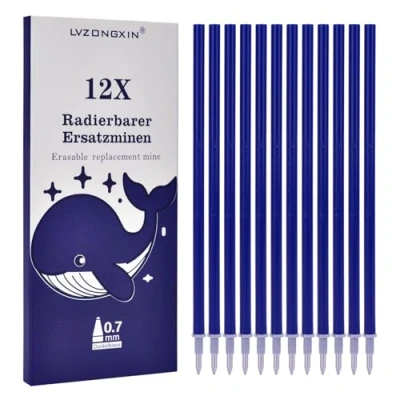 Afbeelding van LVZONGXIN Reservevullingen, compatibel met Legami, blauw, 12 stuks, punt 0,7 mm, hoogte 13 cm, uitwisbare inktrol (Blauw 0, 12)