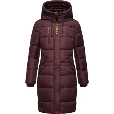 Afbeelding van Marikoo Yuikoo Winterjas voor dames, warm, gewatteerd, lang, met capuchon, XS XXL, wijn, M
