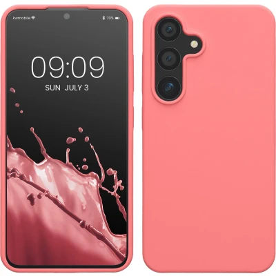 Afbeelding van kwmobile telefoonhoesje geschikt voor Samsung Galaxy S24 Hoesje met siliconen coating Smartphone case in Pastelkleurig koraal