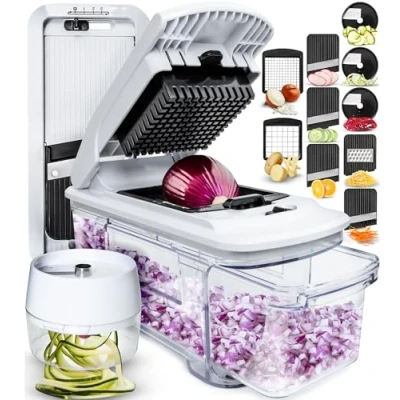 Afbeelding van Alles in 1 Multifunctionele Groentesnijder Verstelbaar Keuken Mandoline Snijder met Handmatige Spiraalsnijder Professionele Plantaardige Snijmachine voor Voedsel Aardappel Kaas Julienne Kaasrasp