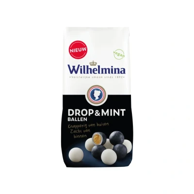 Afbeelding van Wilhelmina Drop &amp; Mint Ballen Vegan Zak (10x200gr)