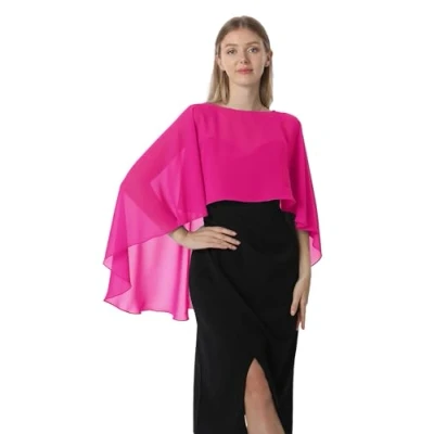 Afbeelding van Hotshawl Capelets voor vrouwen, chiffon cape, sjaals en wraps avondjurk, bruiloft, cover up., Roze, Eén Maat