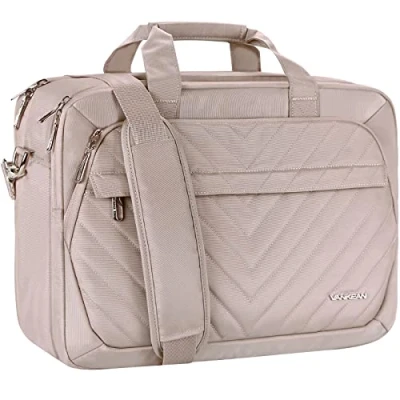 Afbeelding van VANKEAN 17 inch laptoptas voor dames, modieus, TSA vriendelijke laptoptas, waterdichte aktetas zakenreizen, school, werktas met RFID vakken, licht oudroze