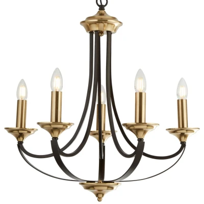 Afbeelding van Searchlight Klassieke kroonluchter Belfry 5 lichts 58cm brons met goud 1845 5BZ