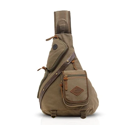Afbeelding van FANDARE Retro borsttas voor heren, rugzak, dames, slingtas, canvas, schoudertas, zaken, universiteit, school, fietsen, kamperen, reizen, Groen, L, Vrijetijdsrugzak