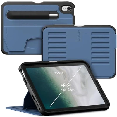 Afbeelding van Zugu case iPad mini Gen 6 (2021) oersterke luxe flip over volledige 360˚ bescherming met multifunctionele standaard functie geschikt voor Apple Pencil Slate