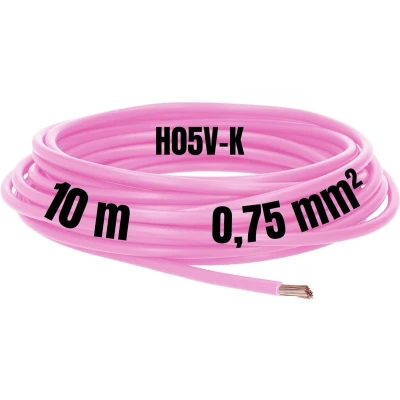 Afbeelding van Kalitec 10 meter H05V K 0,75 mm² roze bedradingskabel I kernkabel flexibel PVC enkeladerig meeraderig 0,75mm2 bedrading fijnaderig enkele kabel massief schakeldraad