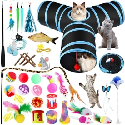 Afbeelding van TAVADA Kattenspeelgoedset,38 stuks Kattenspeelgoed Set met Kattentunnel voor Indoor Katten Kattentunnels,Ballen,Grappige Kattenstok,Pluche Speelgoed,Veerspeelgoed,Speelgoedmuizen etc