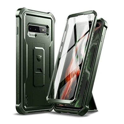 Afbeelding van Dexnor voor Samsung S10 Plus hoesje, [ingebouwde schermbeschermer en kickstand] zware militaire bescherming schokbestendige beschermhoes Militair Groen