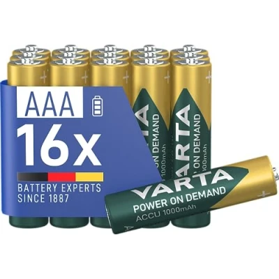 Afbeelding van VARTA Batterijen AAA, oplaadbar, verpakking van 16, Recharge Accu Power on Demand, oplaadbare batterij, 1000 mAh Ni MH, zonder memory effect, voorgeladen, gebruiksklaar [Exclusief bij Amazon]
