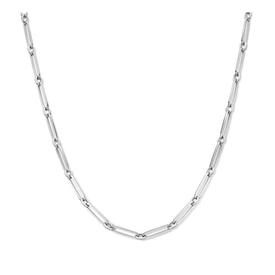 Afbeelding van Zilver Gerhodineerde Collier paperclip vierkante buis handgemaakt 1333933