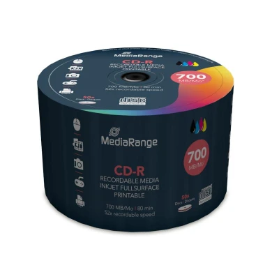 Afbeelding van CD R 80 min/700 MB MEDIARANGE 52x inkjet bedrukbaar Eco pack 50 stuks