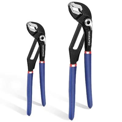Afbeelding van WORKPRO Waterpomptangset, verstelbare buistang met glijgeleider groef, waterpomptangset 200 mm en 250 mm, snelspanner, gebogen bek, 2 delig