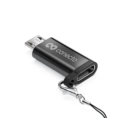 Afbeelding van conecto, Micro USB naar C adapter, OTG ondersteuning, compatibel met Apple apparaten, incl. lus/karabijnhaak, aluminium behuizing, zwart
