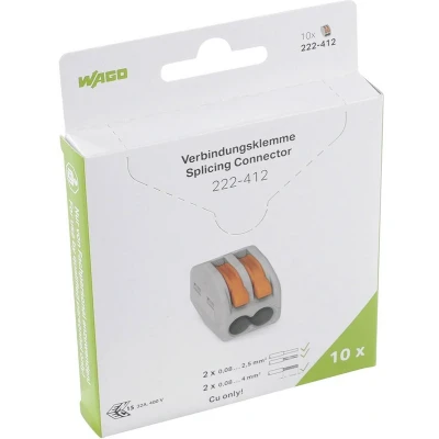 Afbeelding van WAGO 222 Lasklem Flexibel: 0.08 4 mm² Massief: 2.5 Aantal polen: 2 10 stuk(s) Grijs, Oranje