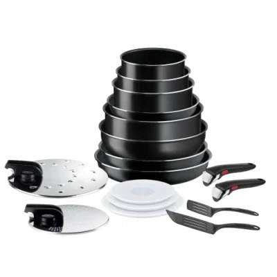 Afbeelding van Tefal Ingenio Easy On 17 delige pannenset, antiaanbaklaag, kookstartindicator, diffusiebasis, gezond koken, veilig gemaakt in Frankrijk L1599702 zwart